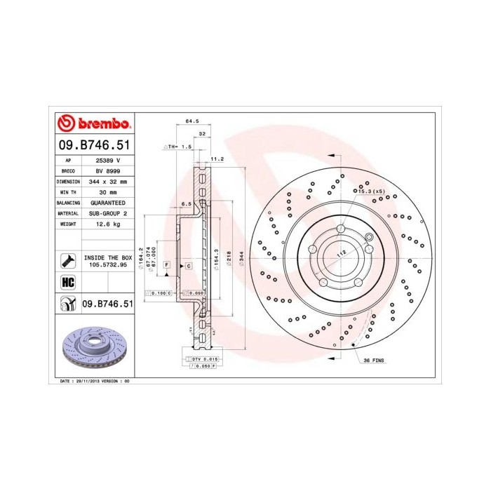 BREMBO COATED DISC LINE Bremsscheibe 09.B746.51