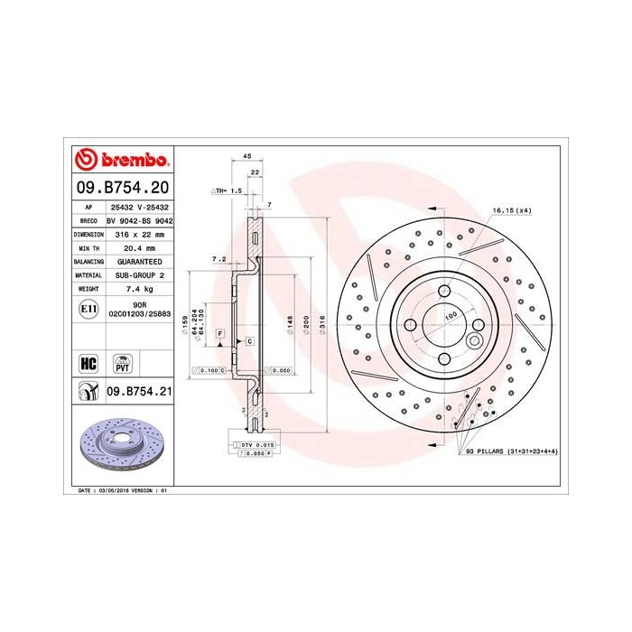 BREMBO COATED DISC LINE Bremsscheibe 09.B754.21