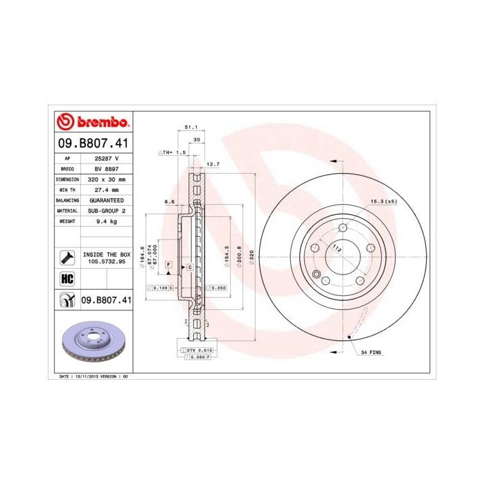 BREMBO COATED DISC LINE Bremsscheibe 09.B807.41