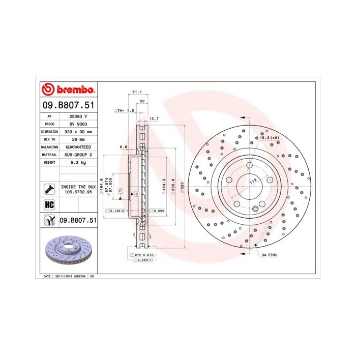 BREMBO COATED DISC LINE Bremsscheibe 09.B807.51