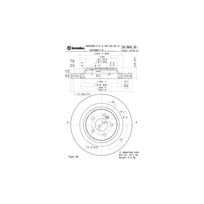 BREMBO COATED DISC LINE Bremsscheibe 09.B842.31