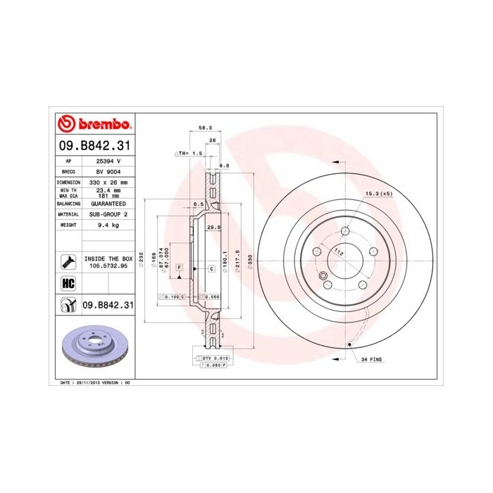 BREMBO COATED DISC LINE Bremsscheibe 09.B842.31