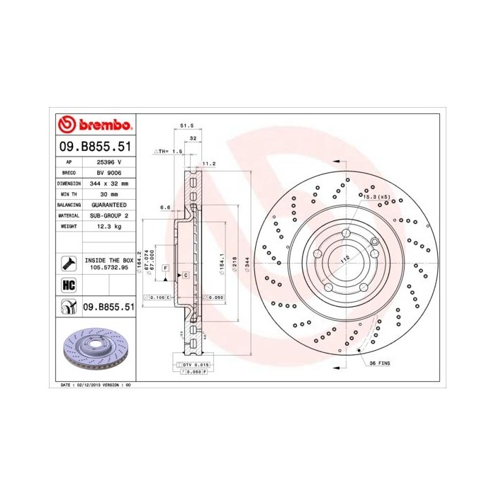 BREMBO COATED DISC LINE Bremsscheibe 09.B855.51