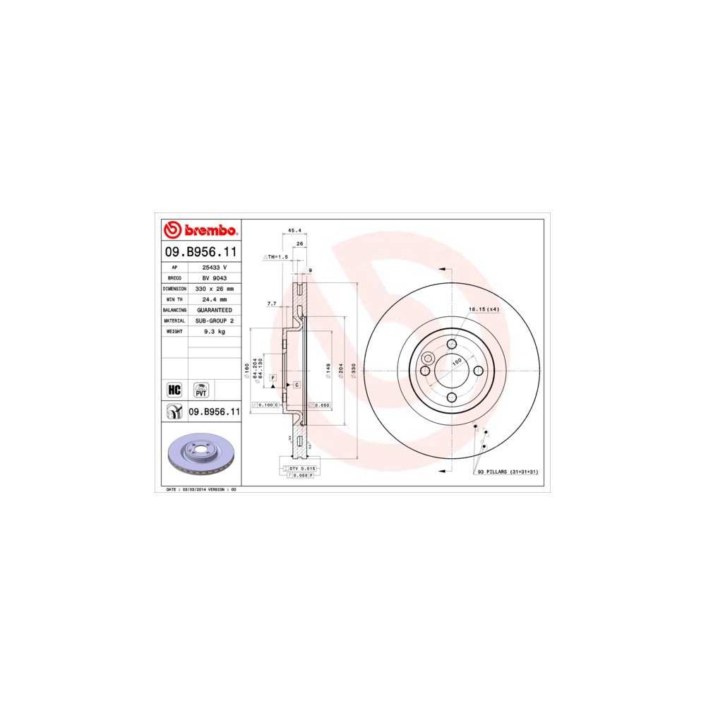BREMBO COATED DISC LINE Bremsscheibe 09.B956.11