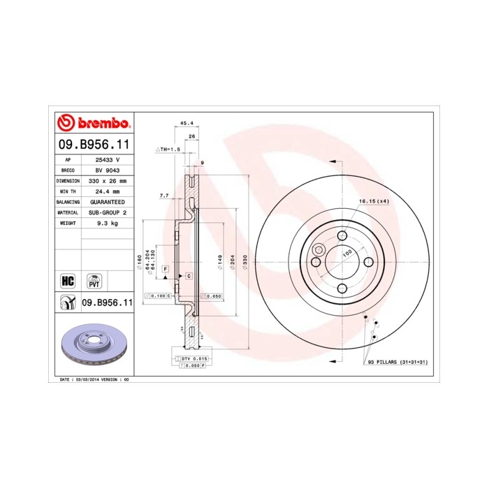 BREMBO COATED DISC LINE Bremsscheibe 09.B956.11