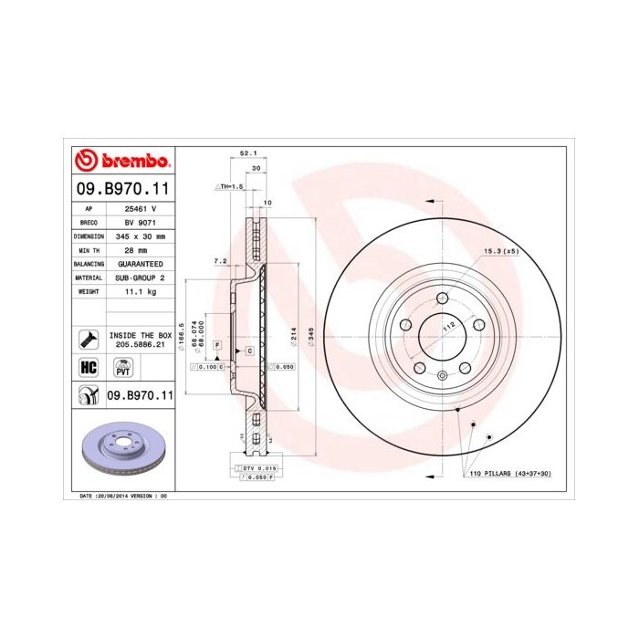 BREMBO COATED DISC LINE Bremsscheibe 09.B970.11