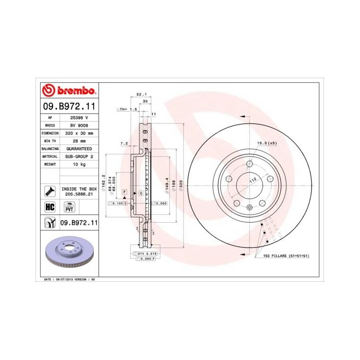 BREMBO COATED DISC LINE Bremsscheibe 09.B972.11
