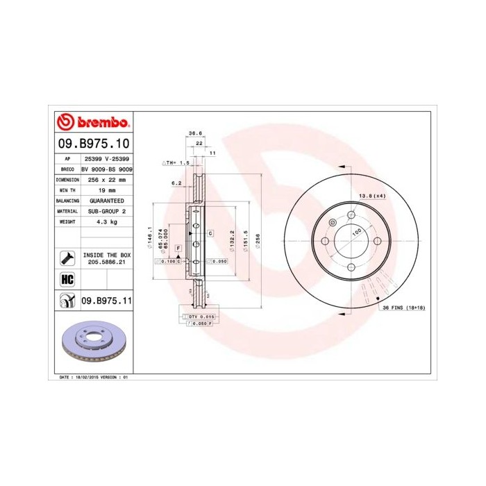 BREMBO COATED DISC LINE Bremsscheibe 09.B975.11