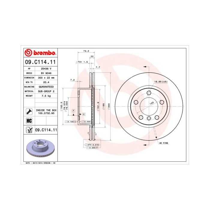 BREMBO COATED DISC LINE Bremsscheibe 09.C114.11
