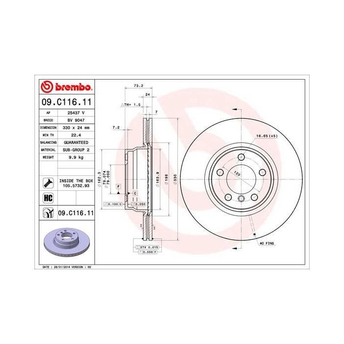 BREMBO COATED DISC LINE Bremsscheibe 09.C116.11