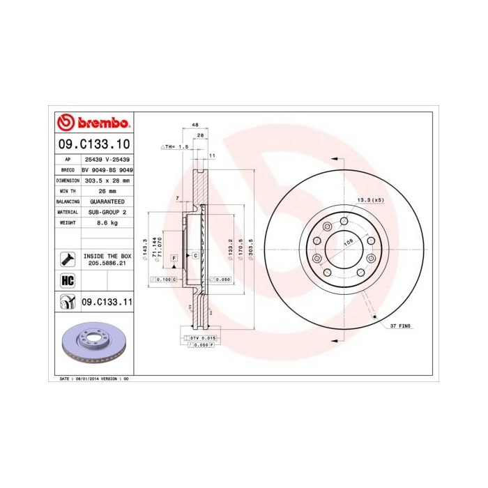 BREMBO COATED DISC LINE Bremsscheibe 09.C133.11