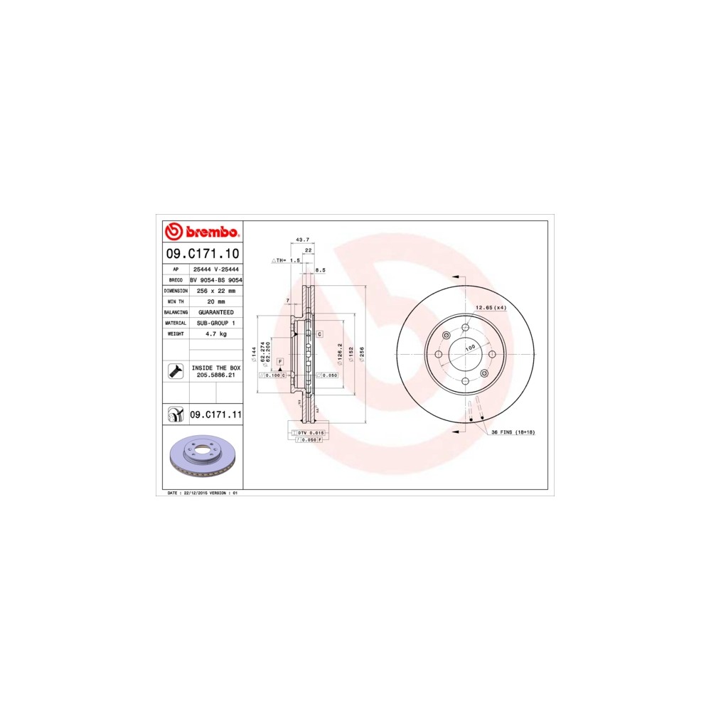 BREMBO COATED DISC LINE Bremsscheibe 09.C171.11