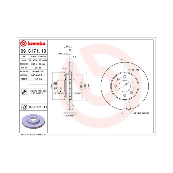BREMBO COATED DISC LINE Bremsscheibe 09.C171.11