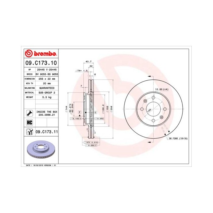 BREMBO COATED DISC LINE Bremsscheibe 09.C173.11