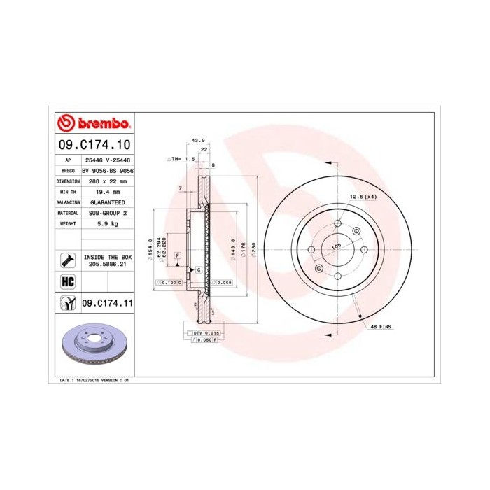 BREMBO COATED DISC LINE Bremsscheibe 09.C174.11