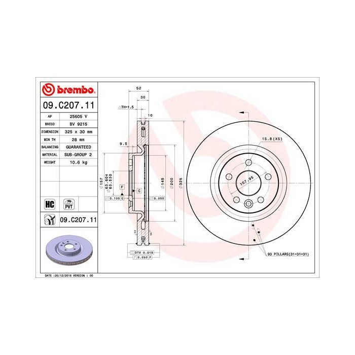 BREMBO COATED DISC LINE Bremsscheibe 09.C207.11