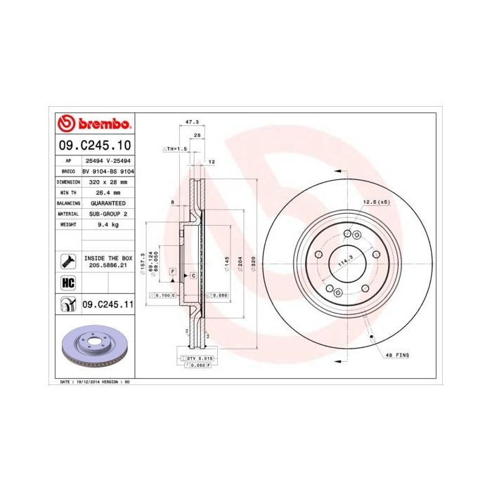 BREMBO COATED DISC LINE Bremsscheibe 09.C245.11