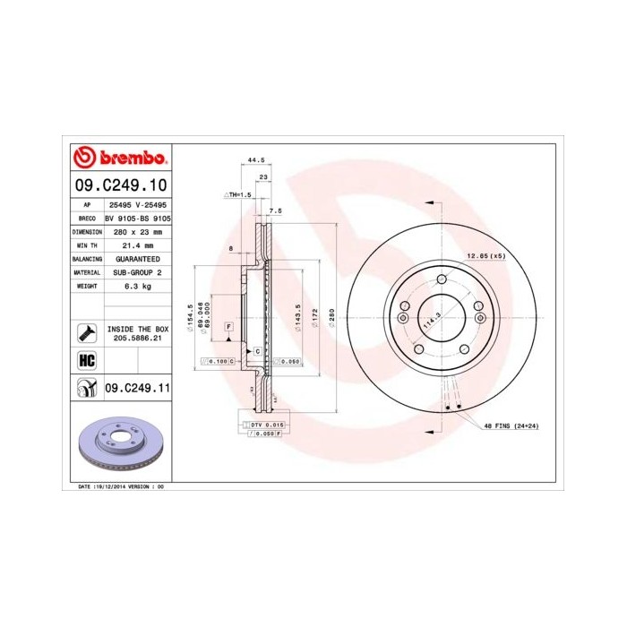 BREMBO COATED DISC LINE Bremsscheibe 09.C249.11
