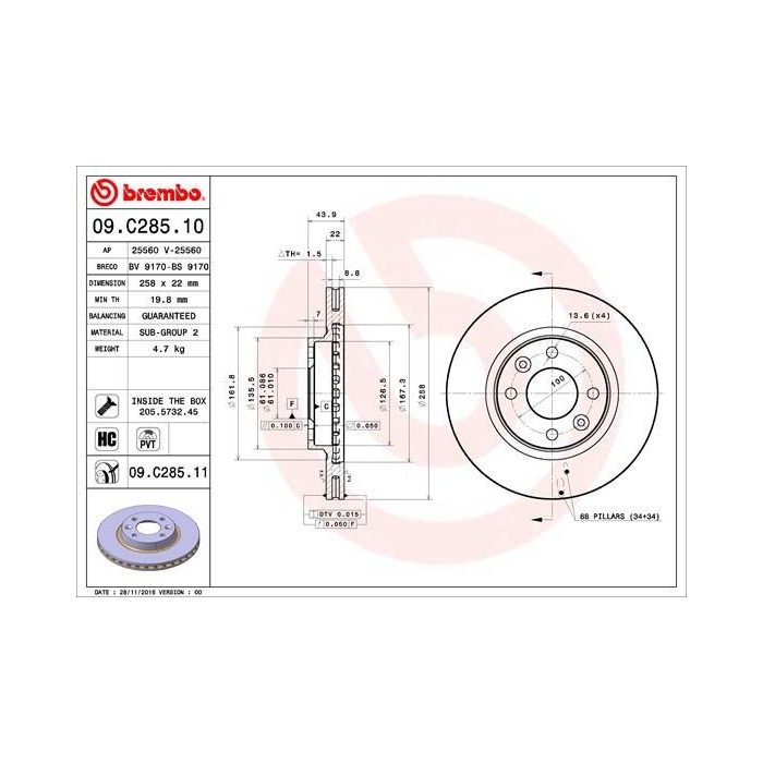BREMBO COATED DISC LINE Bremsscheibe 09.C285.11