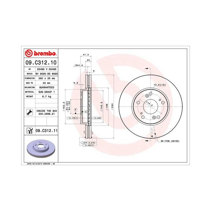 BREMBO COATED DISC LINE Bremsscheibe 09.C312.11