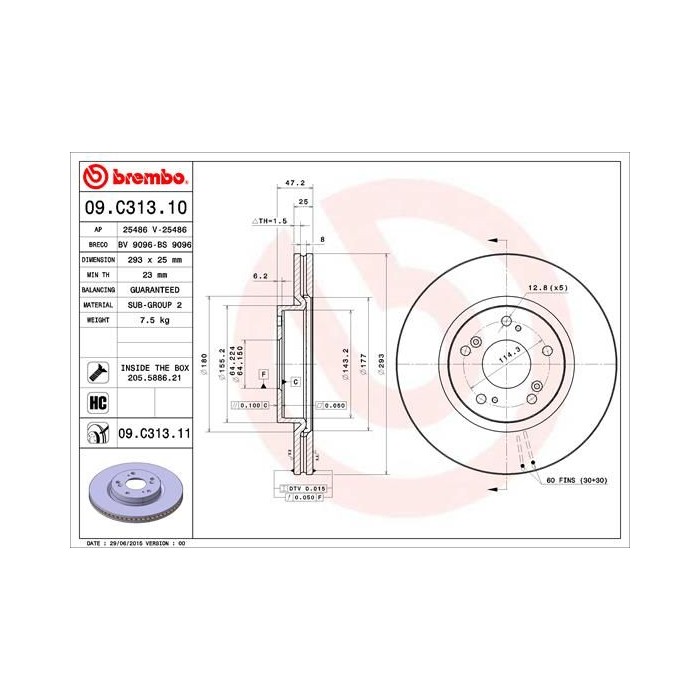 BREMBO COATED DISC LINE Bremsscheibe 09.C313.11