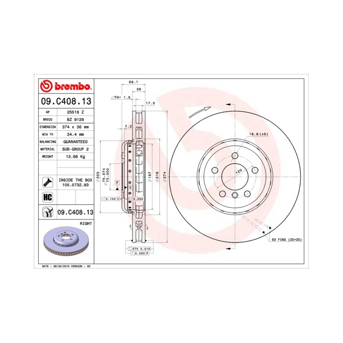 BREMBO TWO-PIECE DISCS LINE Bremsscheibe 09.C408.13