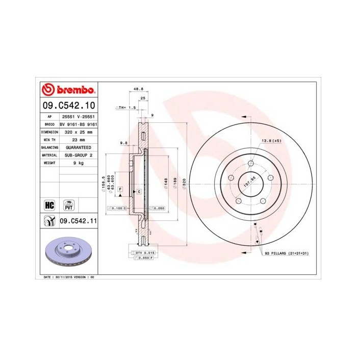BREMBO COATED DISC LINE Bremsscheibe 09.C542.11