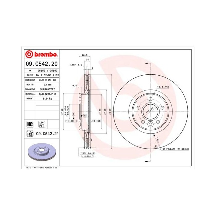 BREMBO COATED DISC LINE Bremsscheibe 09.C542.21