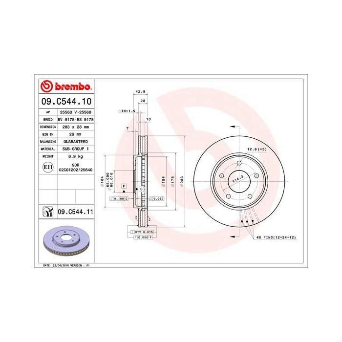 BREMBO COATED DISC LINE Bremsscheibe 09.C544.11