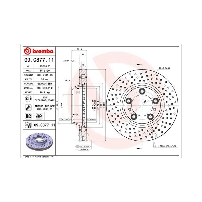 BREMBO COATED DISC LINE Bremsscheibe 09.C877.11