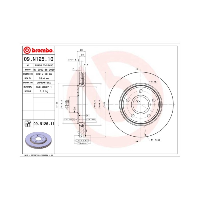 BREMBO COATED DISC LINE Bremsscheibe 09.N125.11