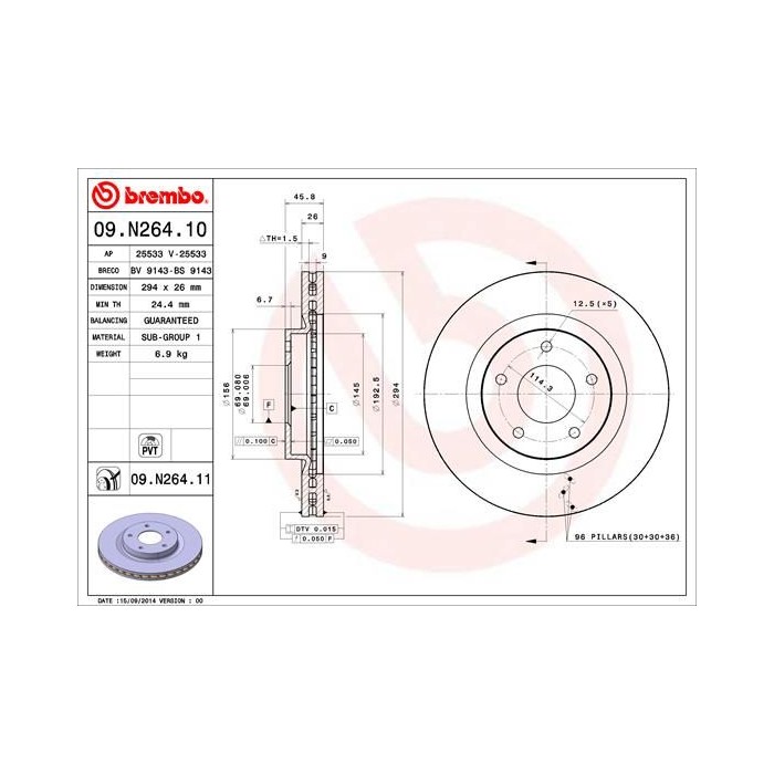 BREMBO COATED DISC LINE Bremsscheibe 09.N264.11
