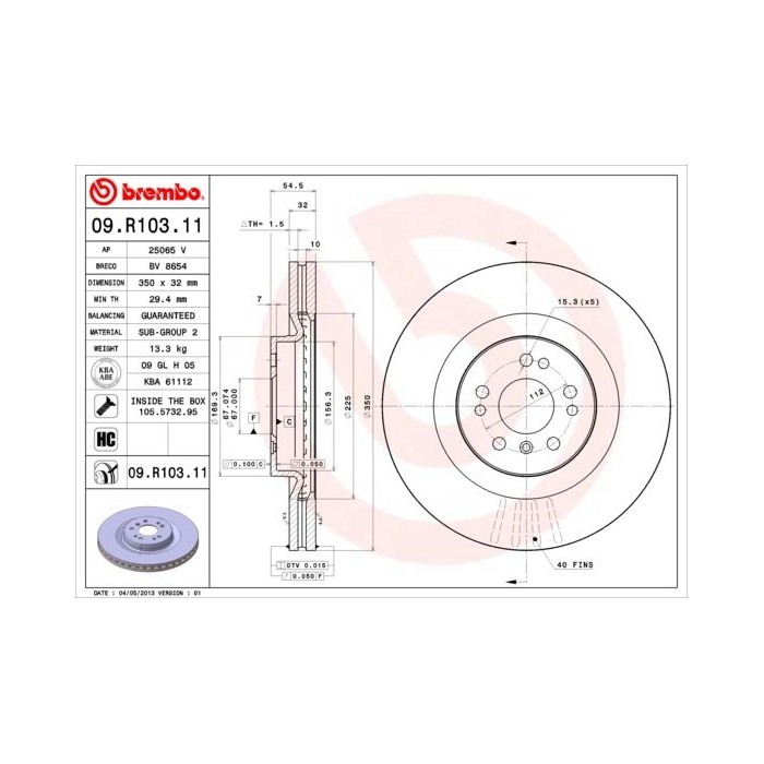 BREMBO COATED DISC LINE Bremsscheibe 09.R103.11