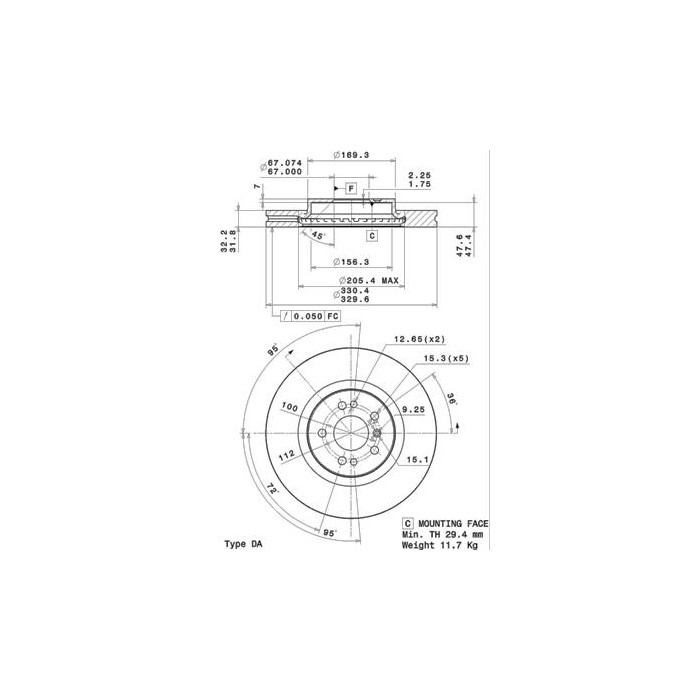 BREMBO COATED DISC LINE Bremsscheibe 09.R104.11