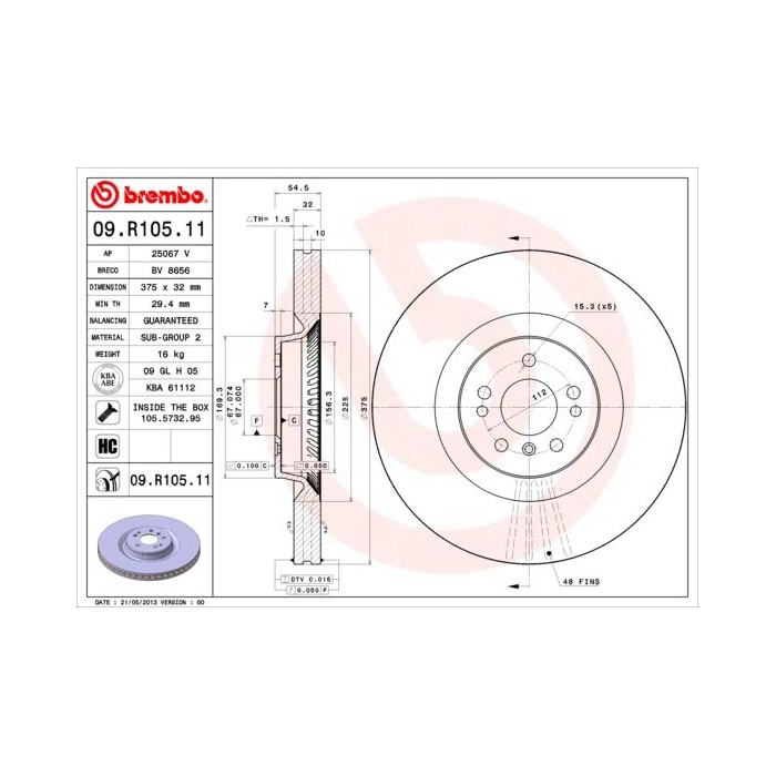 BREMBO COATED DISC LINE Bremsscheibe 09.R105.11