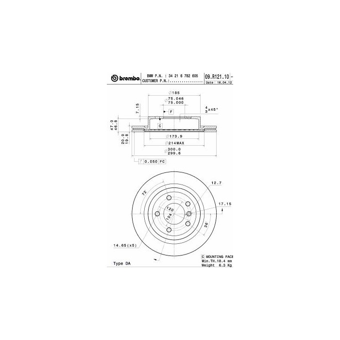 BREMBO COATED DISC LINE Bremsscheibe 09.R121.11
