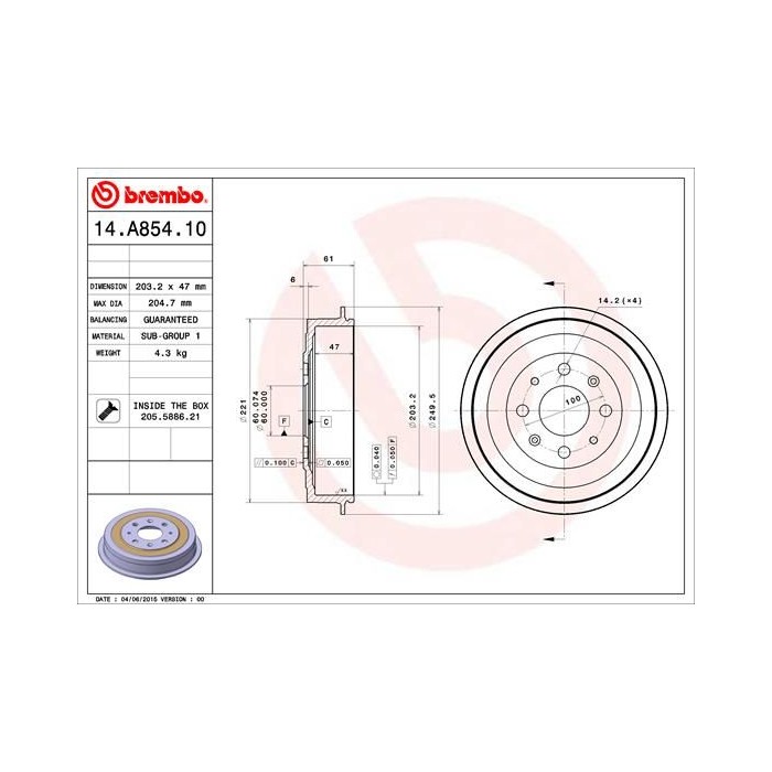 BREMBO Bremstrommel 14.A854.10