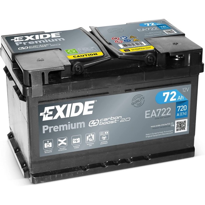 EXIDE PREMIUM Starterbatterie EA722 71Ah VARTA 72AH